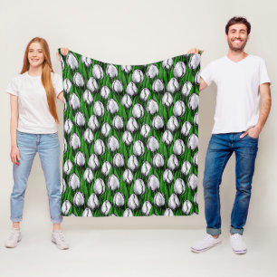 White tulips with green leaves fleece blanket