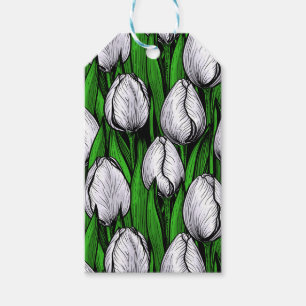 White tulips with green leaves gift tags