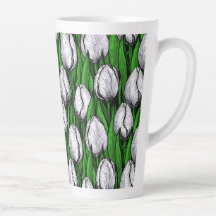 White tulips with green leaves latte mug