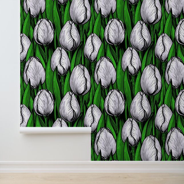 White tulips with green leaves wallpaper (Application)