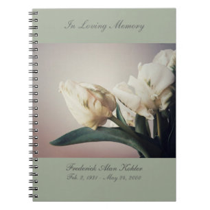 White tulips with green markings memorial spiral notebook