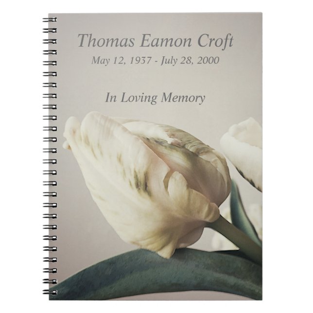 White tulips with green markings spiral notebook (Front)