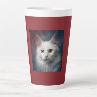 White Turkish Angora Cat Red Blue Latte Mug