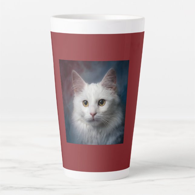 White Turkish Angora Cat Red Blue Latte Mug (Front)