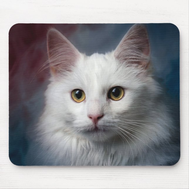 White Turkish Angora Cat Red Blue Mouse Pad (Front)