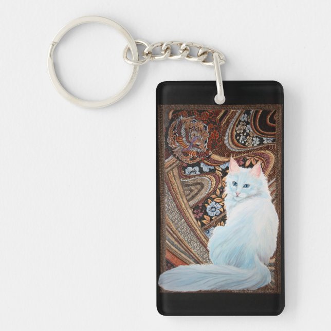 White Turkish Angora Key Ring (Front)
