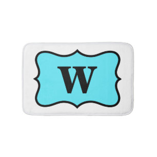 White Turquoise Aqua Blue Monogram Initial Home Bath Mat