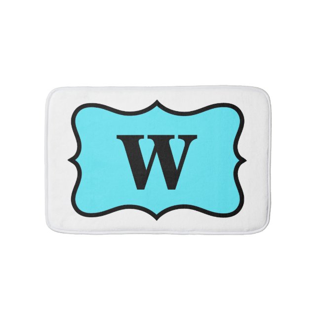 White Turquoise Aqua Blue Monogram Initial Home Bath Mat (Front)