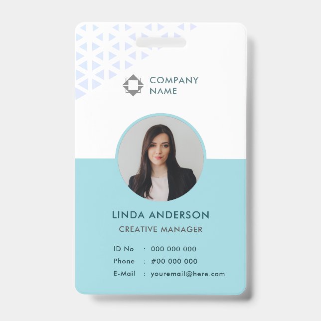 White Turquoise Employee Photo ID Abstract Pattern Badge (Front)