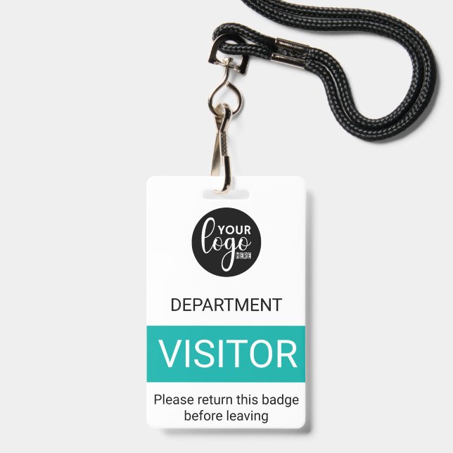 White Turquoise Logo Visitor Colour Code Access ID Badge (Front with Lanyard)