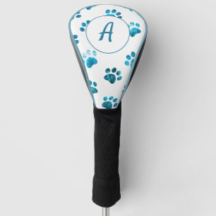 White Turquoise Textured Paw Print Personalised Golf Head Cover