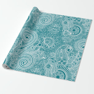 White & Turquoise Vintage Floral Paisley Wrapping Paper