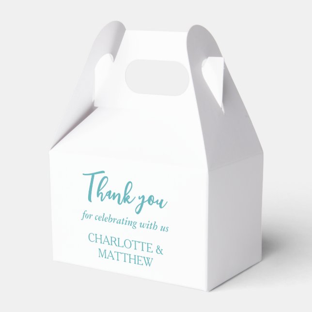 White & Turquoise Wedding Favour Box (Front Side)