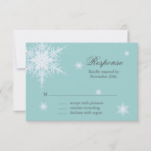 White/Turquoise Winter Snowflake Wedding RSVP