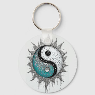White Turquoise Yin Yang With Radiant Details Key Ring