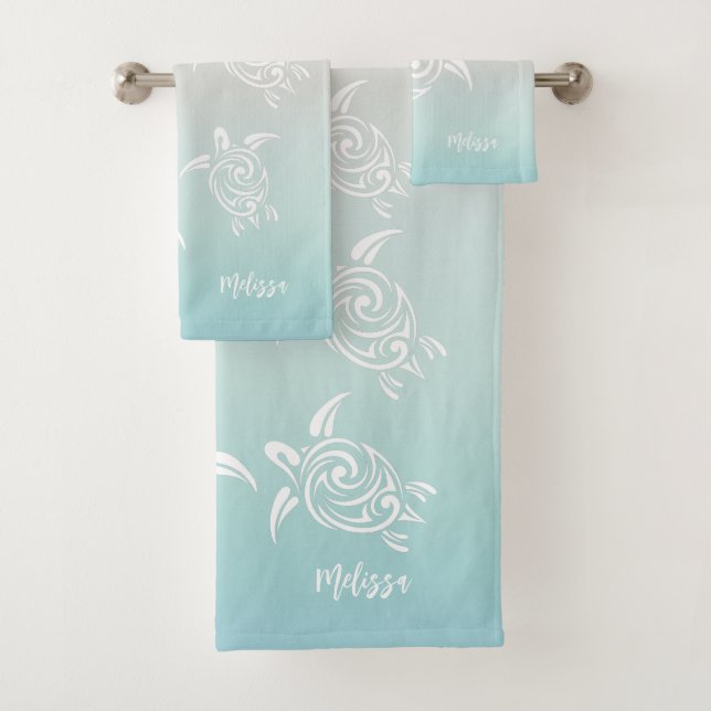 White Turtles Beach Themed Bath Towel Set (Insitu)