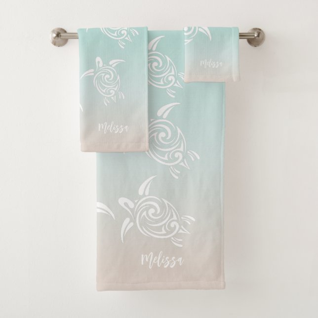 White Turtles Beach Themed Bath Towel Set (Insitu)