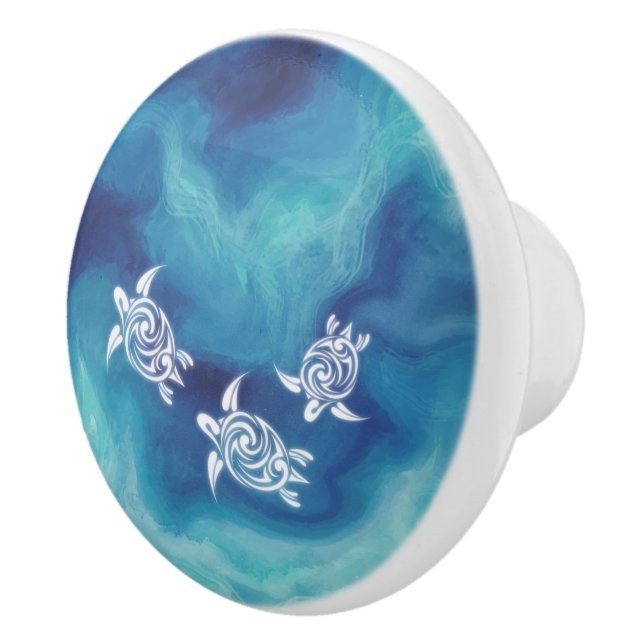 White Turtles in Blue Ocean Ceramic Knob (Right)