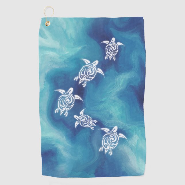 White Turtles in Blue Ocean Golf Towel (Front)