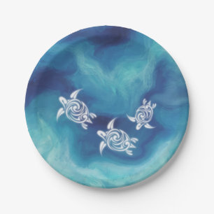 White Turtles in Blue Ocean Paper Plate