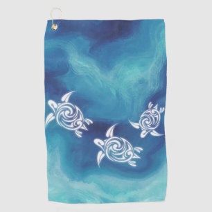 White Turtles in Blue Ocean Watercolor Coastal Golf Towel