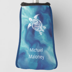 White Turtles in Blue Ocean Watercolor Your Name Golf Head Cover