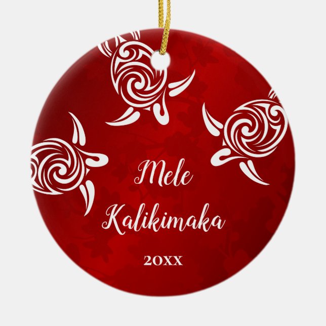 White Turtles | Mele Kalikimaka | Family Photo Ceramic Tree Decoration (Front)
