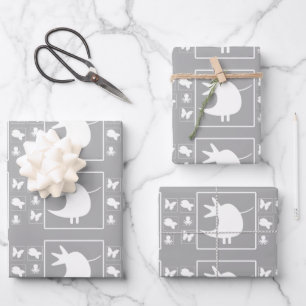 White Tweety Bird On Grey Baby Nursery Kids Wrapping Paper Sheet