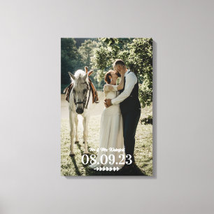 White Twig Mr & Mrs Wedding Date Photo Canvas Print