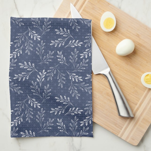 White twigs on blue. tea towel (Quarter Fold)