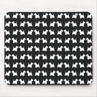 White Twin Scottie Dogs Silhouette Tiled Pattern Mouse Pad