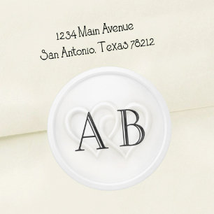 White Two Hearts Black Monogram Wedding Classic Round Sticker