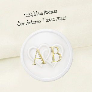 White Two Hearts Gold Monogram Wedding Classic Round Sticker