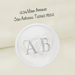 White Two Hearts Silver Monogram Wedding Classic Round Sticker
