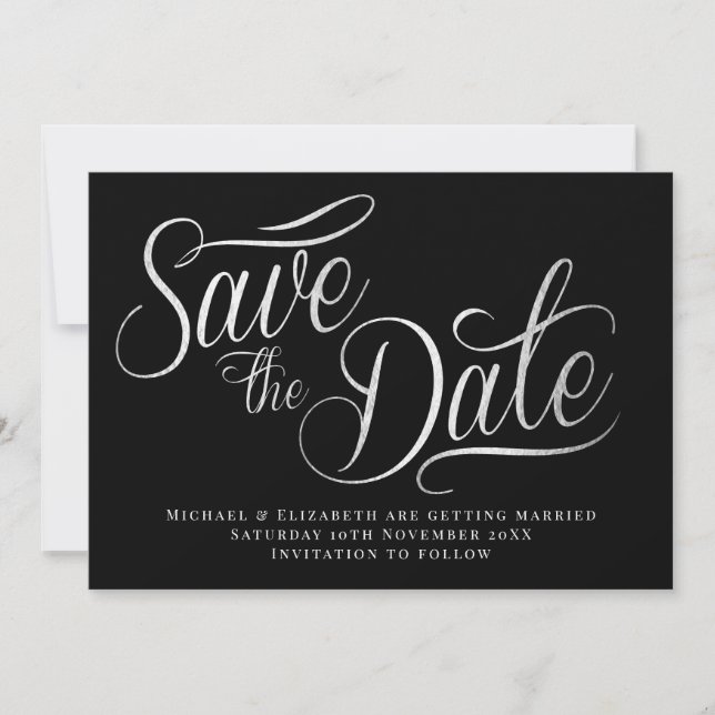 White Typo Modern Black Save The Date  Invitation (Front)