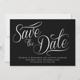White Typo Modern Black Save The Date  Invitation