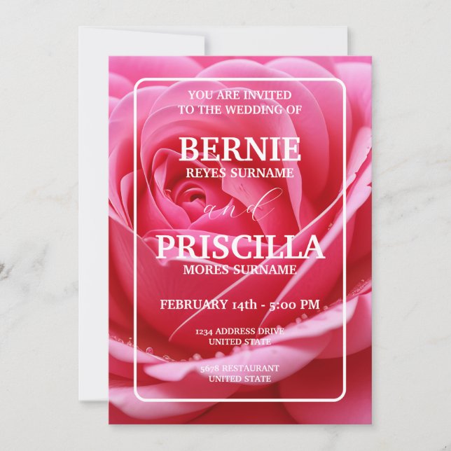 White Typography And Elegant Red Rose Wedding Invitation (Front)