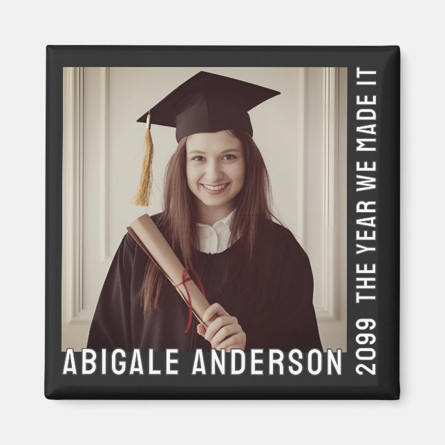 White Typography and Photo Graduation Magnet (Front)
