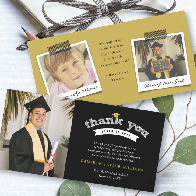 White Typography Bold Sketch Graduation Cap Photo Thank You Card (Creator Uploaded)