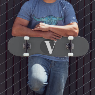 White typography custom initial grey skateboard