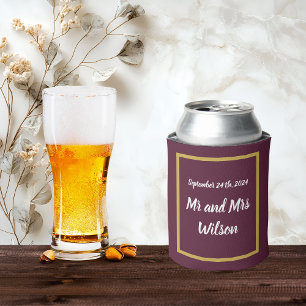 White Typography Gold Frame Dark Purple  Can Cooler