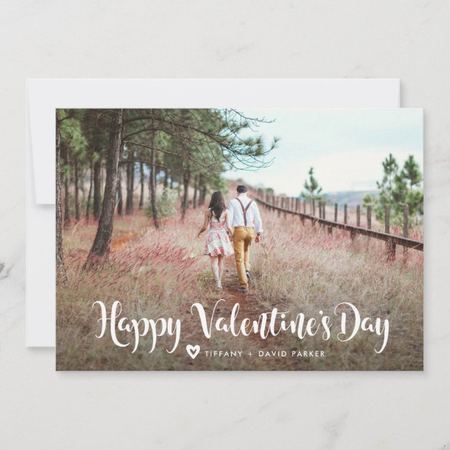 White Typography | Happy Valentine's Day Photo Holiday Card (Front)