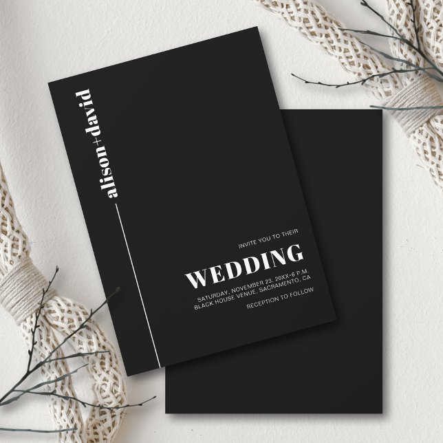 White typography modern minimalist black wedding invitation (Creator Uploaded)