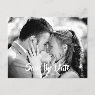 White Typography Photo Save the Date Announcement Postcard