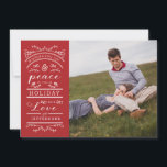 White Typography Red Christmas Photo Card<br><div class="desc">Wish family and friends "Joy and Peace" this holiday with your family photo,  last name and year.  Now available with patterned backer, </div>