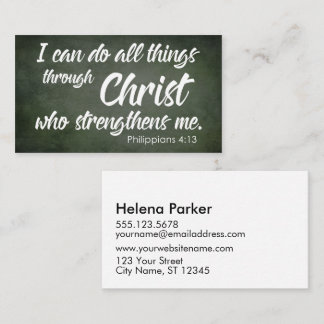 White Typography Rustic Philippians 4:13 Scripture Business Card