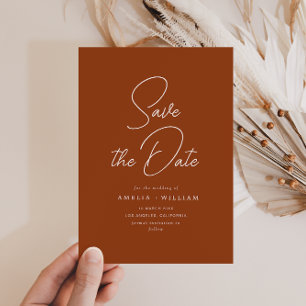 white typography terracotta wedding save the date