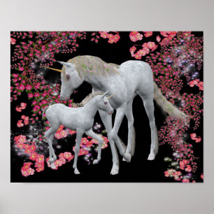White Unicorn And Foal Fantasy Poster