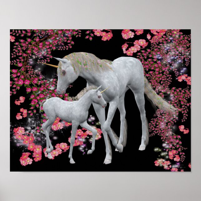 White Unicorn And Foal Fantasy Poster (Front)
