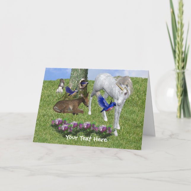 White Unicorn And Friends Animal Photo Card (Front)